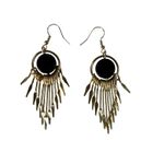 Gold Tone Black Circle Dangle Earrings Boho Chandelier Fringe Statement New Photo 3