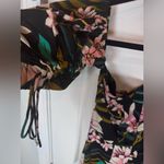 Billabong Love Tight Midi Dress Off-Shoulder Puff Sleeve Floral Airy Black Small Photo 3