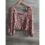 Patrons of Peace  Smoked Peasant Blouse Medium Floral Balloon Sleeves Bohemian Photo 4
