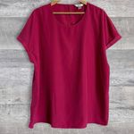 cj banks Rolled Short Sleeve Top Women 2X Pink Perforated Dot Keyhole Round Neck Photo 0