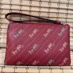 Coach Corner Zip Burgandy Wristlet Horse And Carriage Print Wallet Gold Accents Photo 3