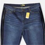 Suzanne Betro Blue Straight Leg Jeans with raw Hem and black track pants lines Photo 4