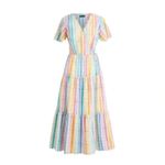 J.Crew Retro Rainbow Gingham Short Sleeved Faux Wrap Midi Dress Size 2 Photo 2