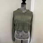Garage M Olive Green Open Knitted Monochrome Striped Cropped Hoodie Pullover Photo 12