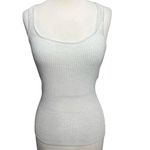 Bebe Y2K Tank Top M Light Gray Shimmer Ribbed Knit Stretch Scoop Racerback Glam Photo 1