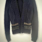 Free People North Star Cardigan Navy Cable Knit with Faux Fur Collar Photo 1