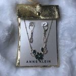 Anne Klein Gold Tone Emerald Green Flower Pendant Necklace/Dangle  Earring Set Photo 0
