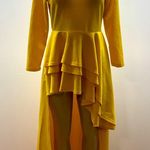Shirt Dress Size Medium Yellow Ruched Blouse Asymmetrical Peplum Long Tunic Top Photo 0