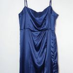 Lulus Navy Blue Satin Pleated Tulip Maxi Dress NWOT Size XL Wedding Guest Dress Photo 3