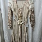 Lace Bohemian Beige Maxi Dress with Geometric Patterns Brown Photo 7