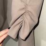 BE.A medium beige solid casual draped lightweight blazer top 3/4 ruched sleeve Tan Photo 4