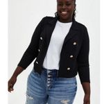 Torrid 5 5X Textured Ponte Crop Military Jacket Black Gold Button Ribbed Women's Photo 1