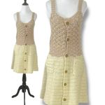 Vintage 70s Bohemian Handmade Crochet Knit Mini Dress Tan Cream Medium Belted Photo 1