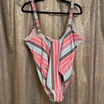 Kona Sol  Orange Green Pastel Striped One Piece Swimsuit XL Photo 1