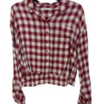 Abound  Red Tibetan Dobby Plaid Top‎ Size Medium NEW Photo 0