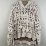 POL Almond White Soft Knit Pom Pom Drawstring Sweater Hoodie Photo 2