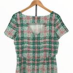 Cooper and Ella Pink Green Plaid Print Back Cutout Short Sleeve Dress size Small Photo 5