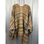 Chevron Knit Shawl Wrap Womens One Size Multicolor Fringe Boho Poncho Ruana Photo 5