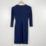 Ralph Lauren Lauren Navy Ruched Faux Wrap Dress Size 4 | 3/4 Sleeve Knee Length Photo 2