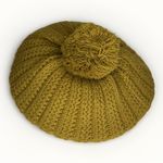 Vintage Chunky Knit Acrylic Beret Beanie Hat Made In Taiwan Pom Pom‎ Yellow Photo 0