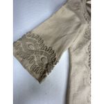 Eci New York 100% Linen Embroidered Beige Tan Lined 3/4 Sleeve Dress Sz 6 Photo 2