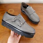 AGL • Netty Shoe platform loafer slip on chunky monk strap buckle metallic Silver Size 7 Photo 0