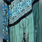 Free People Top Green Blue Luna Scarf Print Balloon Sleeve Boho Tunic L NWT Photo 6