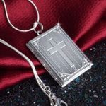 Silver Cross Bible Christian Locket Necklace - Jesus Crucifix, Church, Christ Photo 0