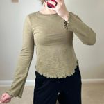 SheIn  Olive Green Ruffled Lettuce Hem Long Sleeve Top Photo 0