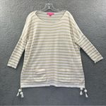 Lilly Pulitzer  Elba Sweater 3/4 Sleeve Tassels Pockets White Tan Striped Women S Photo 0