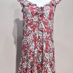American Eagle  Dress Women Medium Red Floral Short Shift Ruffle Neck Sleeveless Photo 1