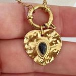18K Gold Plated womens jewelry Heart holder Necklace Black Stone stainless steel Photo 7
