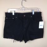Free People NWT We the Free Women’s Distressed Raw Hem Button-Up True Black Denim Shorts Photo 0
