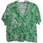 Nicole Miller  Green Tropical Flax Linen Short Sleeve Button Up Boxy Blouse Sz M Photo 0