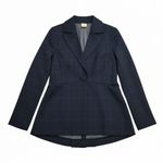 CAbi  Navy Windowpane Peplum Blazer Jacket Size 6 Tailored Workwear Check Print Photo 0