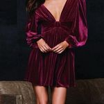 Gianni Bini NWT  Mariah 3/4 Sleeve Plunging V-Neck Burgundy Velvet A-Line Dress Photo 1