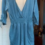 American Eagle  Outfitters Blue Runched sleeve Double V-neck Romper Size Medium  Photo 6