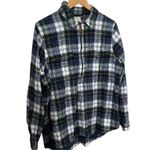 LL Bean Plaid Flannel Polo Collar Popover Quarterzip Long Sleeve Size Large Top Blue Photo 1