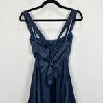Lulus NEW  Admirably Chic Navy Blue Satin Lace-Up Mini Dress With Pockets Medium Photo 8