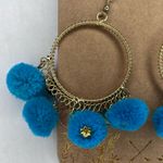Shiraleah  CHICAGO Zola Turquoise Blue Earrings Boho Gypsy Pom Hoops NWT Photo 2