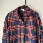Old Navy  Boyfriend‎ Flannel Shirt M Plaid Navy Red Yellow 100% Cotton Photo 1