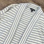 Talbots  Cardigan Women 1X White Gray Striped Long Lambswool Nylon Open Front Photo 2