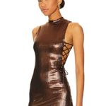 Revolve NWT Superdown Theresa Lace-Up Dress Bronze Metallic, size XS Photo 1
