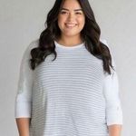 J.Crew Women's Plus Raglan Girlfriend Crewneck Long-Sleeve Blue White 3XL Photo 0