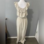 Universal Threads Universal Thread natural linen color striped wide leg belted romper off shoulder Photo 4