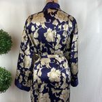 Adonna  Blue & Tan Floral Print Satin Short Long Sleeve Belted Robe XS Photo 1