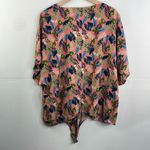 Roadtrip Linen Blend Easy Care Pink Tropical Tie Short Sleeve Top Plus Sz 2X Photo 7