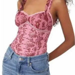 Free People  Womens Weekend Plans Bodysuit Floral Hot Pink Size Extra Large NEW Photo 0