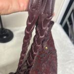 Isabella Fiore  Burgundy Tote with Braided Handles and Floral Embossing Photo 7