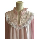 Vintage Pink Victorian Fleece Nightgown Lace Ruffle Collar Floral Embroidery L Size L Photo 3